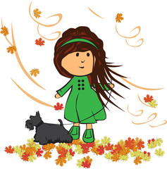 Obraz na płótnie Canvas little girl in the autumn with a dog