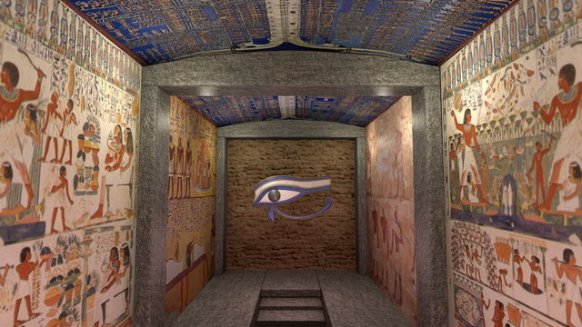 Animation of a tomb in ancient Egypt. Greenscreen at the end.