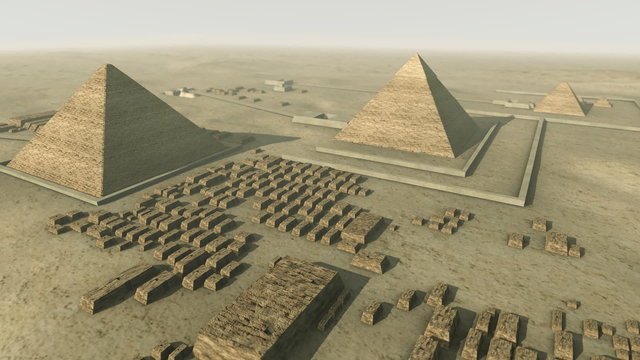 Rotating above a 3D animation of Giza Egypt. Loop-able