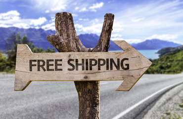 Free Shipping wooden sign with a street background