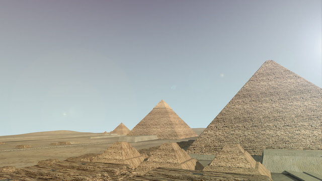 Zoom into a 3D animation of the Giza platform Egypt