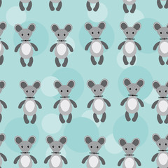 Seamless pattern with funny cute mouse animal on a blue backgrou