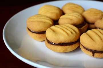 Plate of cookies with chocolate hazelnut filling