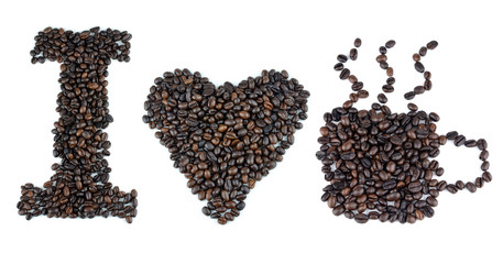 Coffee beans on white background