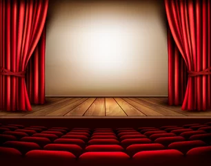 Foto op Aluminium A theater stage with a red curtain, seats. Vector. © ecco