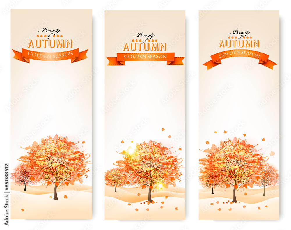 Poster autumn background with colorful leaves and trees.vector illustra
