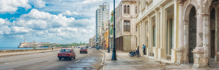 Fototapeta na wymiar The skyline of Havana along Malecon avenue