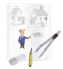 The person the architect with working tools