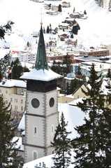 Fototapeta na wymiar Winter view of Davos, famous Swiss skiing resort