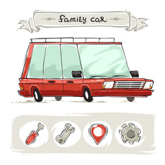 Cartoon Family Old Car Set