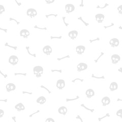 Gray Cartoon Skulls on White Background Seamless Pattern