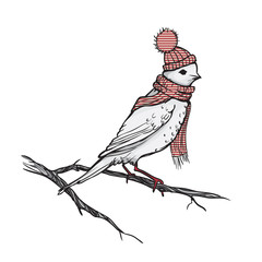 Retro Illustration Of The Bird On Branch