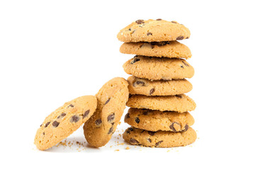 Chocolate chips cookies on white background