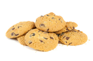 Chocolate chips cookies on white background