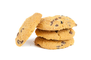 Chocolate chips cookies on white background
