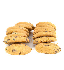 Chocolate chips cookies on white background