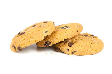 Chocolate chips cookies on white background