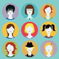 Vector collection of women avatars in flat style