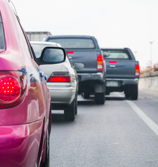 Car queue in the bad traffic road