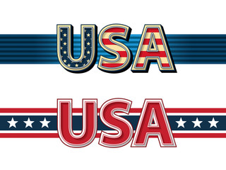 USA stylized lettering with ribbons.