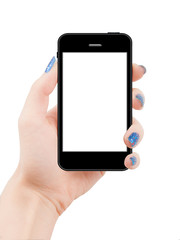 Female hand holding smart phone