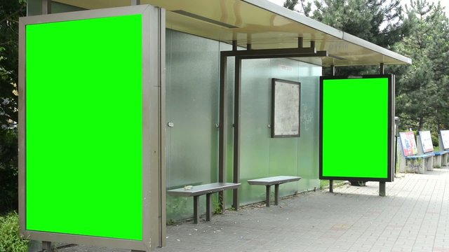bus stop - billboard - green screen