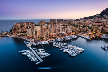 Fototapeta na wymiar Night view on Fontvieille and Monaco Harbor