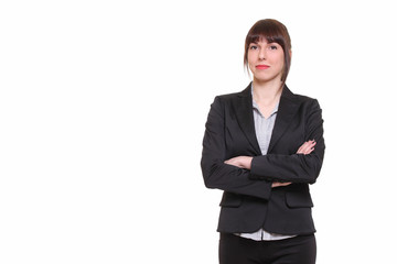 business woman smiling , white background