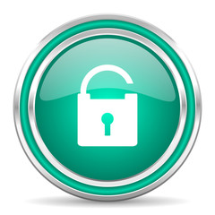 padlock green glossy web icon