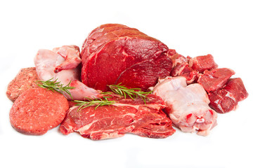 Fresh butcher cut meat assortment garnished