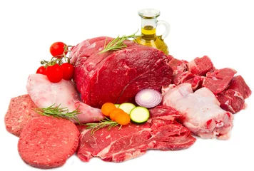 Photo sur Plexiglas Viande Assortiment de viandes fraîches coupées en boucherie garnies