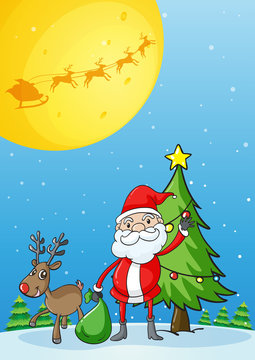 Santa with his reindeer