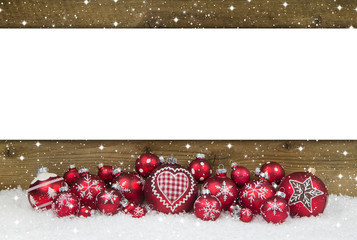 Weihnachtskarte in Rot und Weiß mit Holz als Hintergrund