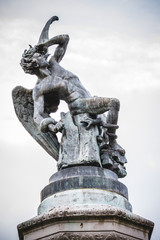 fallen angel, devil figure, bronze sculpture with demonic gargoy