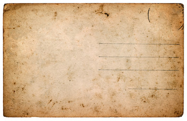 old postcard. aged blank paper sheet isolated on white