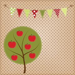 Apple tree with bunting or banner