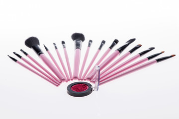 Set of  professional  pink make-up brushes