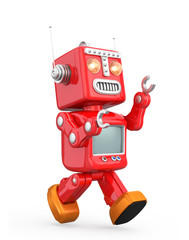 Fototapeta premium Cute red vintage robot isolated on white background