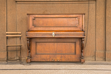 Public piano on a street in Prague
