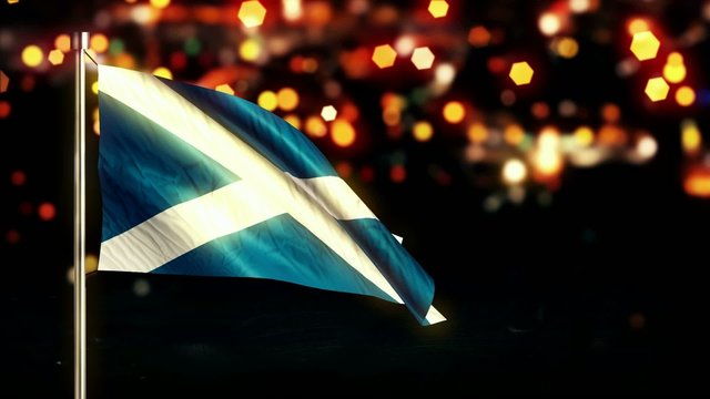 Scotland National Flag City Light Night Bokeh Loop Animation