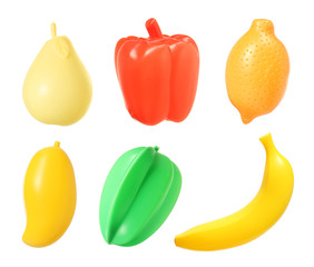 Plastic fruit collection set isolated on white background