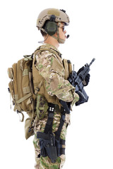 soldier with rifle or sniper  ,isolated on white background