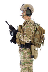 soldier with rifle or sniper  ,isolated on white background