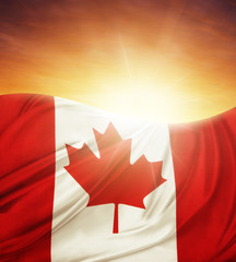 Canada flag and sunny sky