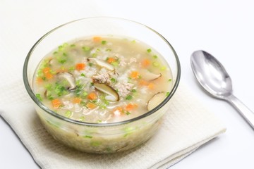 Boiled rice with egg and vegetables
