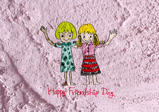 Happy Friendship Day and Best Friends Forever on wall texture ba
