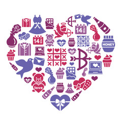 Valentines and Love Icons in Heart Shape