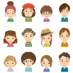 顔　セット　若者男女