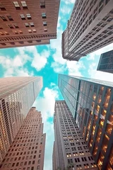 Afwasbaar Fotobehang New York Upward view of Manhattan's financial district including Federal