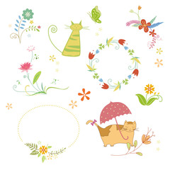 set of cartoon characters and holiday graphic elements